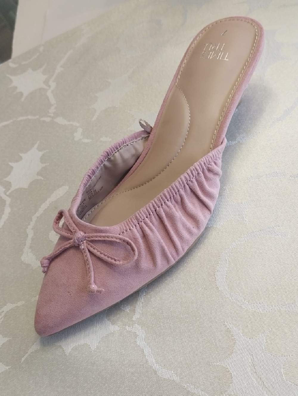 Faux Suede NWT Kitten Heel Mules Women's Size 7M Pink Memory Foam Insole Fairy - Picture 11 of 11